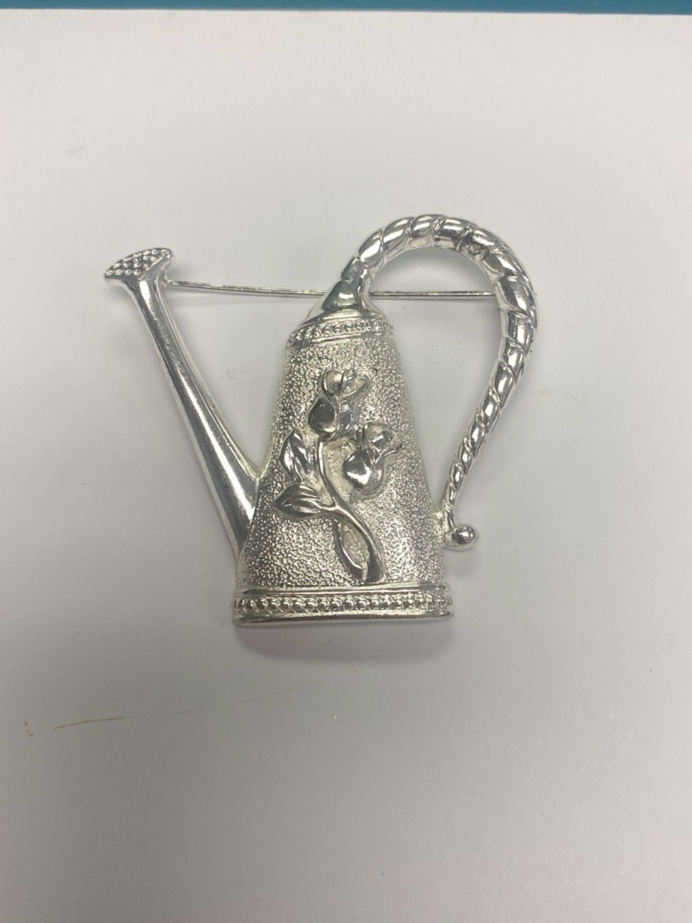 Silver Watering Can Flower Brooch - Women's Accessory